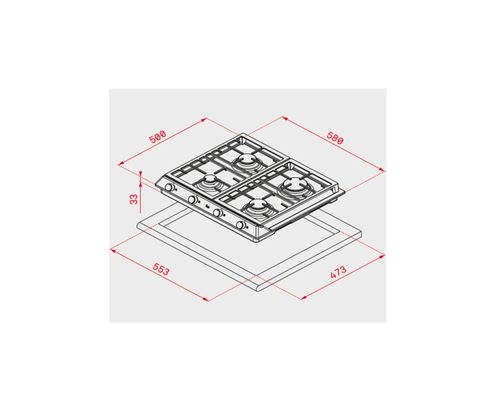 Placa a Gás Teka EX 60 1 4G AI AL DR NAT | Gás Butano Propano | 58 cm | 4 Zonas | Aço inoxidável Fashion